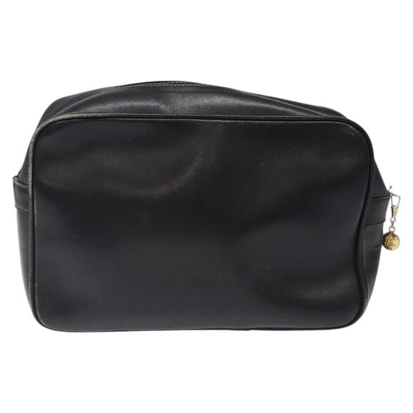 CELINE Clutch Bag Leather Black Auth nb304
